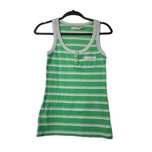 Vintage Green Striped Juicy Couture Y2K  Tank Top Womens Med Gold Crest Buttons‎